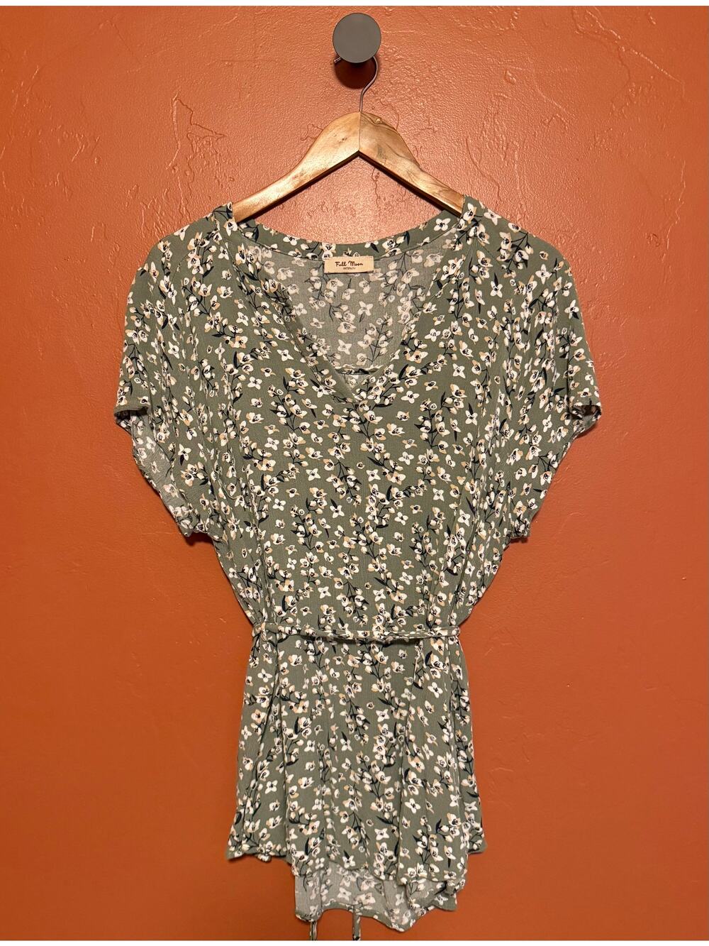 Full Moon Maternity Green Floral Short Sleeve Blouse